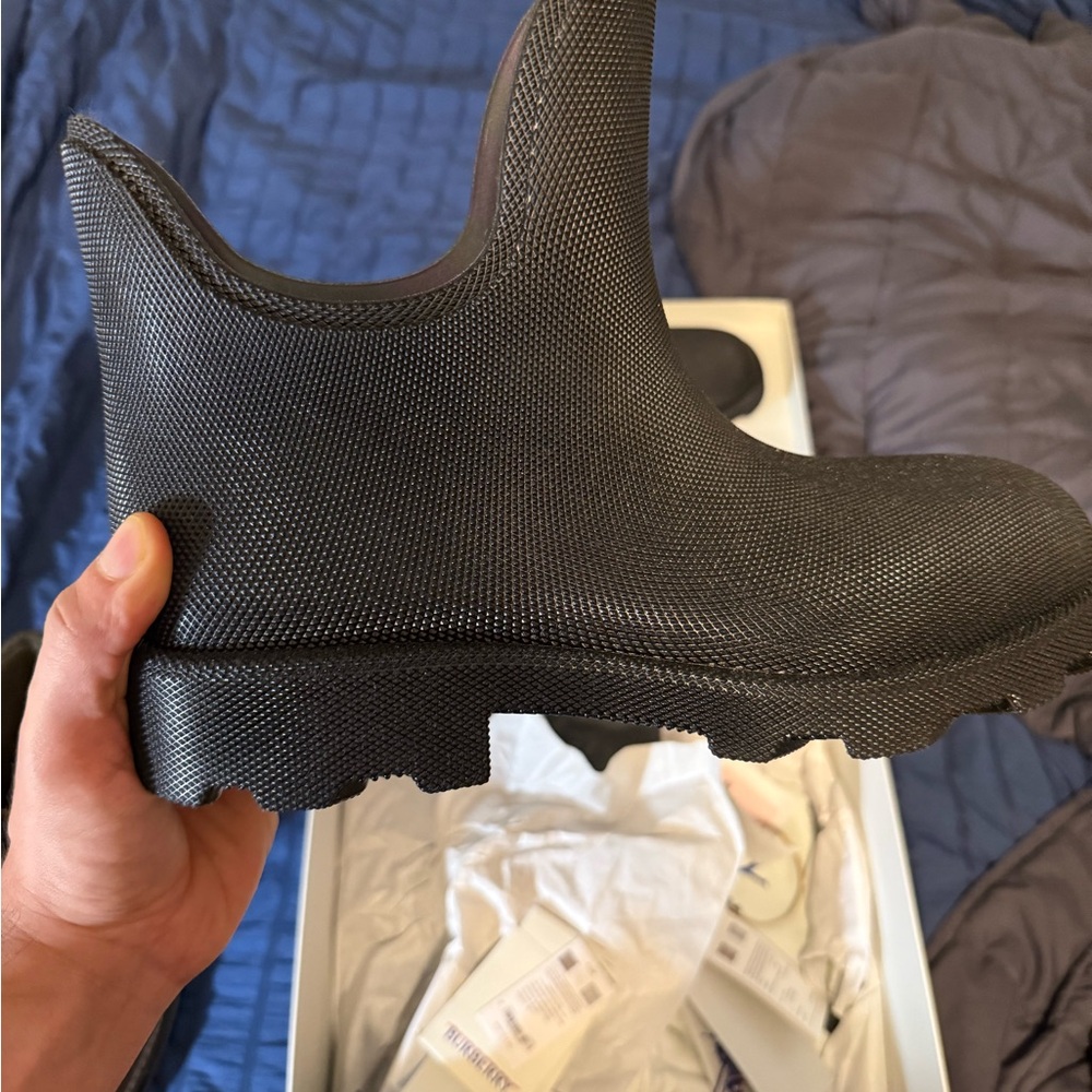 Burberry Black Textured Slip-On Rain Boots - Picture 4 of 7